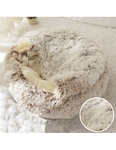 Lit d'Hiver en Peluche 2 en 1 pour Chat et Chiot Couleur principale Gris  Taille 40 cm